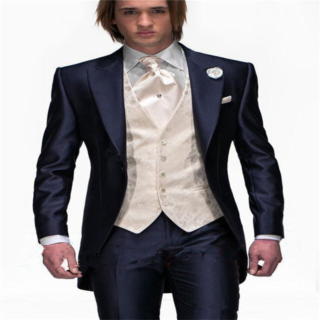 Nueva moda guapo gris oscuro traje de hombre traje de novio trajes de boda para los mejores hombres Slim Fit novio esmoquin para hombre (chaqueta + chaleco + pantalón)