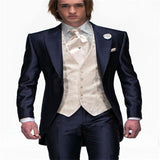 Nueva moda guapo gris oscuro traje de hombre traje de novio trajes de boda para los mejores hombres Slim Fit novio esmoquin para hombre (chaqueta + chaleco + pantalón)