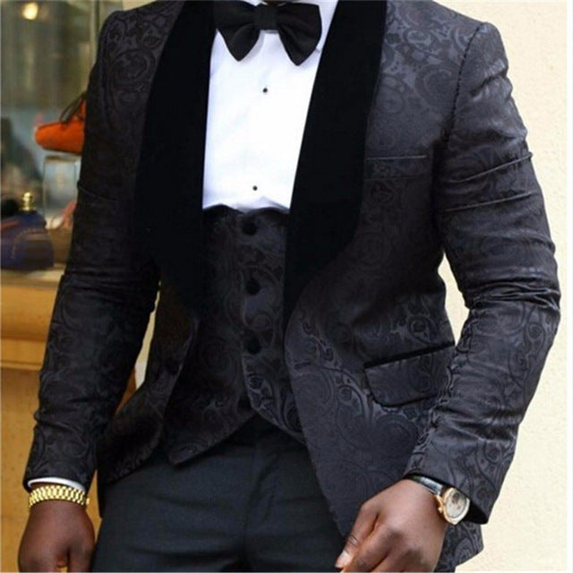 Nueva moda guapo gris oscuro traje de hombre traje de novio trajes de boda para los mejores hombres Slim Fit novio esmoquin para hombre (chaqueta + chaleco + pantalón)