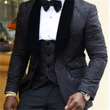 Nueva moda guapo gris oscuro traje de hombre traje de novio trajes de boda para los mejores hombres Slim Fit novio esmoquin para hombre (chaqueta + chaleco + pantalón)