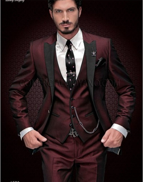Nueva moda guapo gris oscuro traje de hombre traje de novio trajes de boda para los mejores hombres Slim Fit novio esmoquin para hombre (chaqueta + chaleco + pantalón)