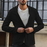 NUEVA llegada del otoño delgada hombres de la chaqueta Slim Fit de lino Mezcla sólido del bolsillo de manga larga Trajes de chaqueta de la chaqueta Outwear пальто Freeship