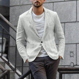 NUEVA llegada del otoño delgada hombres de la chaqueta Slim Fit de lino Mezcla sólido del bolsillo de manga larga Trajes de chaqueta de la chaqueta Outwear пальто Freeship