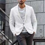 NUEVA llegada del otoño delgada hombres de la chaqueta Slim Fit de lino Mezcla sólido del bolsillo de manga larga Trajes de chaqueta de la chaqueta Outwear пальто Freeship