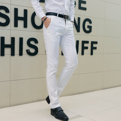 2019 Nuevos hombres Moda Boutique Algodón Color sólido Pantalones de traje de negocios oficiales / Hombres Novio Vestido de novia Traje Pantalones Pantalones para hombre
