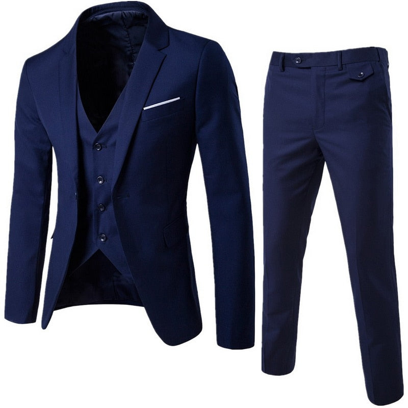 HEFLASHOR 2019 3Pc (chaqueta + chaleco + pantalón) Vestido de negocios masculino Cultivar traje de primavera Traje de oficina informal sólido Trajes de boda