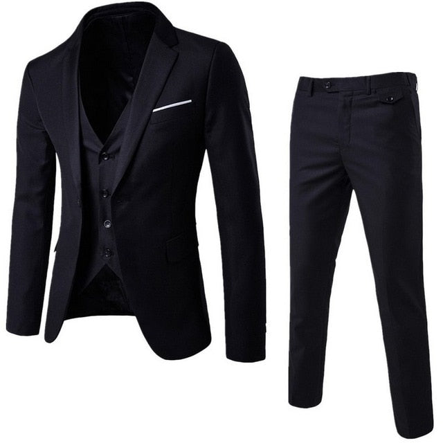 HEFLASHOR 2019 3Pc (chaqueta + chaleco + pantalón) Vestido de negocios masculino Cultivar traje de primavera Traje de oficina informal sólido Trajes de boda