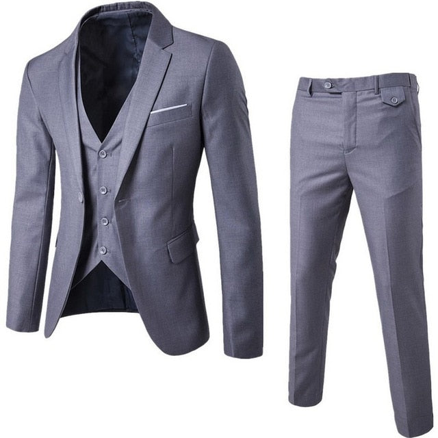 HEFLASHOR 2019 3Pc (chaqueta + chaleco + pantalón) Vestido de negocios masculino Cultivar traje de primavera Traje de oficina informal sólido Trajes de boda