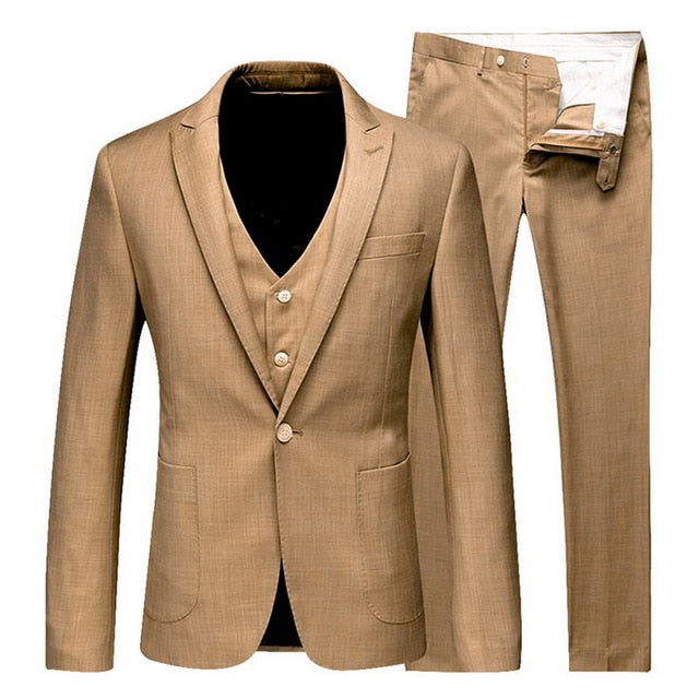 HEFLASHOR 2019 3Pc (chaqueta + chaleco + pantalón) Vestido de negocios masculino Cultivar traje de primavera Traje de oficina informal sólido Trajes de boda