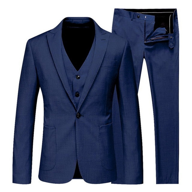 HEFLASHOR 2019 3Pc (chaqueta + chaleco + pantalón) Vestido de negocios masculino Cultivar traje de primavera Traje de oficina informal sólido Trajes de boda