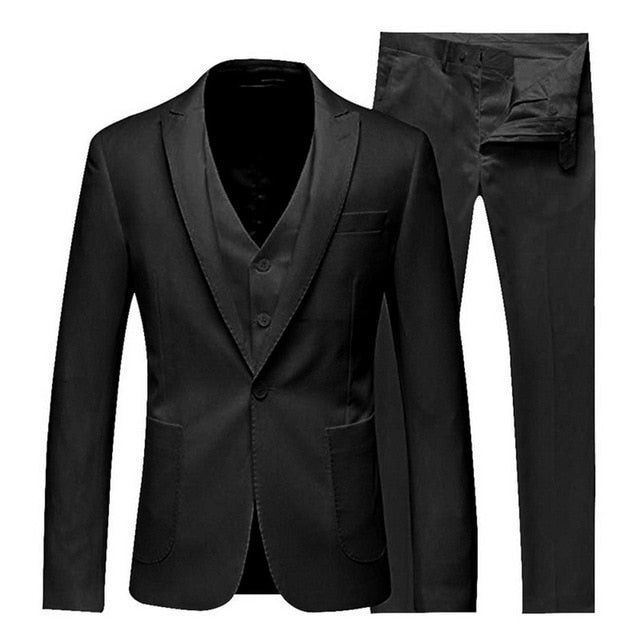 HEFLASHOR 2019 3Pc (chaqueta + chaleco + pantalón) Vestido de negocios masculino Cultivar traje de primavera Traje de oficina informal sólido Trajes de boda