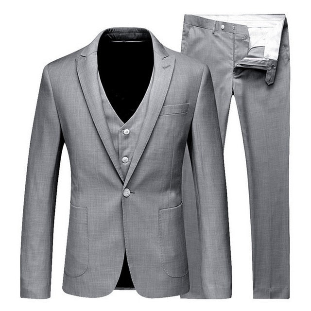 HEFLASHOR 2019 3Pc (chaqueta + chaleco + pantalón) Vestido de negocios masculino Cultivar traje de primavera Traje de oficina informal sólido Trajes de boda