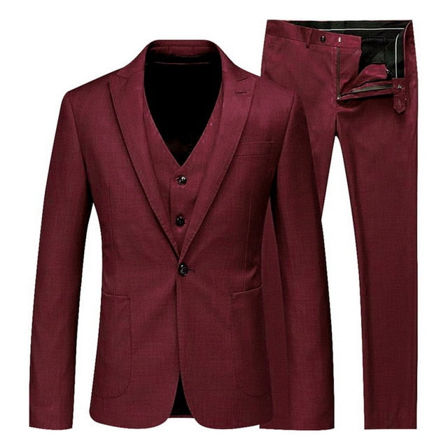 HEFLASHOR 2019 3Pc (chaqueta + chaleco + pantalón) Vestido de negocios masculino Cultivar traje de primavera Traje de oficina informal sólido Trajes de boda