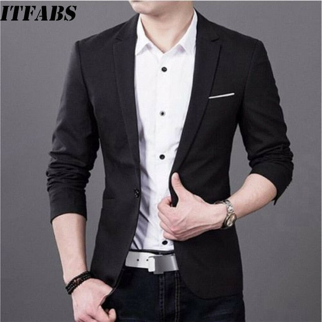 Chaqueta de algodón de moda slim fit coreana para hombre Chaqueta de traje negro azul talla grande M a 3XL Chaquetas masculinas Abrigo para hombre Boda