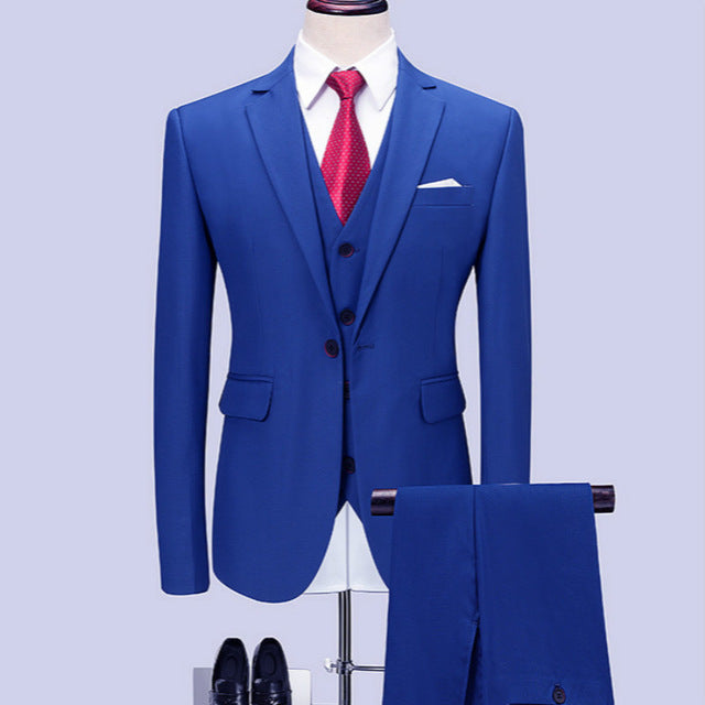 (blazers + pants + vest) novio clásico de boda azul real para hombres con traje de negocios de moda para hombres de color sólido m-6xl