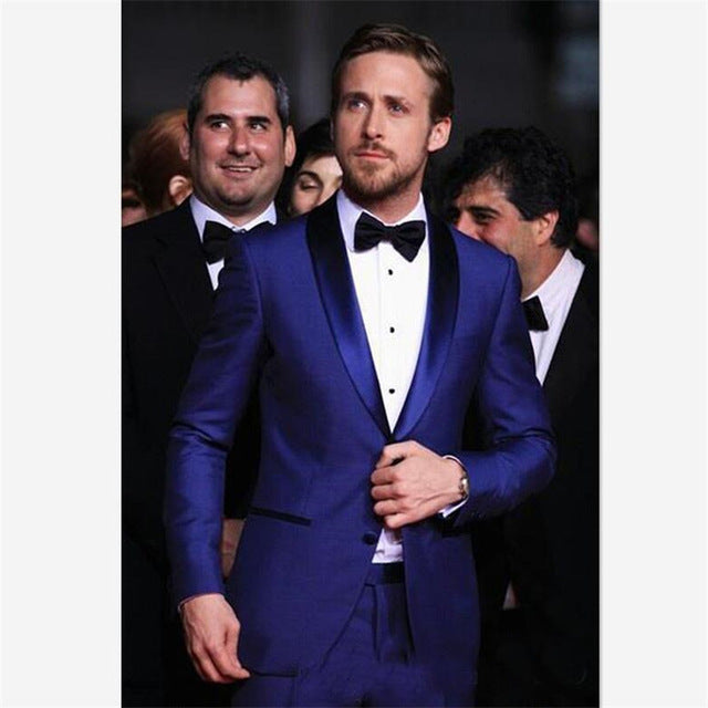 Trajes para hombre (chaqueta + pantalones) Diseñador informal Verano Boda en la playa Blazer azul Pantalones blancos 2 piezas Street Prom Best M