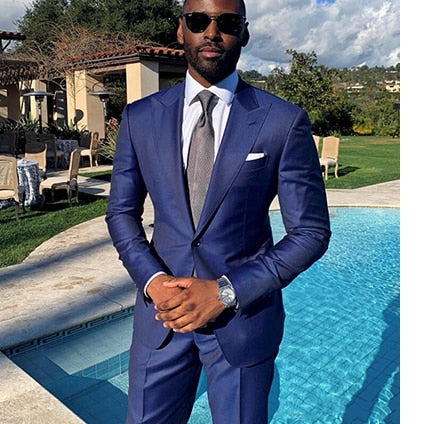 Trajes para hombre (chaqueta + pantalones) Diseñador informal Verano Boda en la playa Blazer azul Pantalones blancos 2 piezas Street Prom Best M