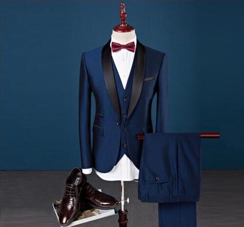 Personalizada Slim Fit pico solapa mejor hombre traje azul del padrino de boda de los hombres de los trajes del baile b0b