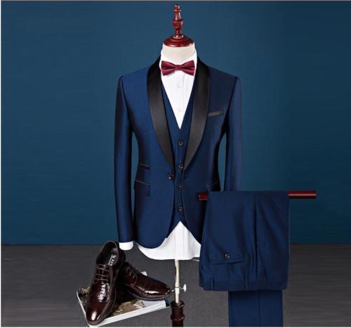 Personalizada Slim Fit pico solapa mejor hombre traje azul del padrino de boda de los hombres de los trajes del baile b0b
