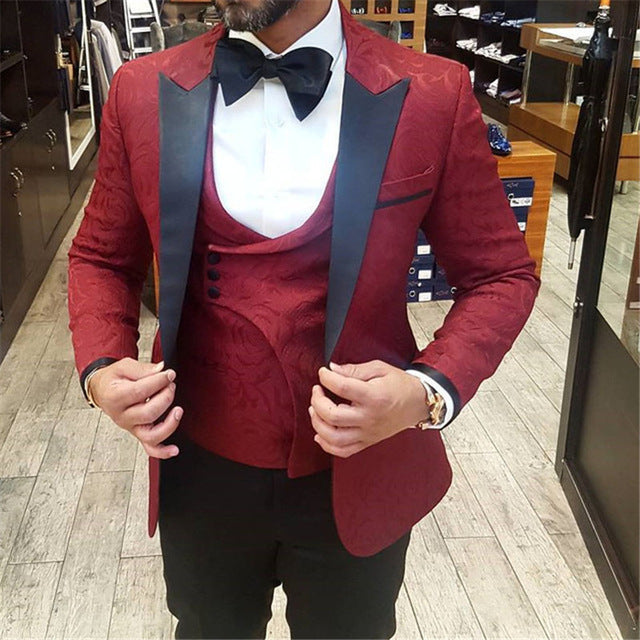 Nueva moda guapo gris oscuro traje de hombre traje de novio trajes de boda para los mejores hombres Slim Fit novio esmoquin para hombre (chaqueta + chaleco + pantalón)