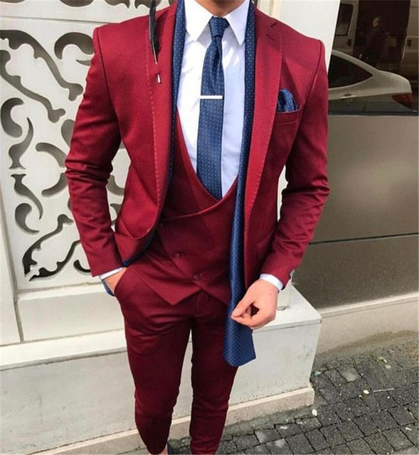 Nueva moda guapo gris oscuro traje de hombre traje de novio trajes de boda para los mejores hombres Slim Fit novio esmoquin para hombre (chaqueta + chaleco + pantalón)