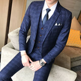 (Chaqueta + Chaleco + Pantalones) 2019 Traje de vestido de novia a cuadros de boutique de moda para hombres nuevos Trajes casuales de negocios formales masculinos de tres piezas