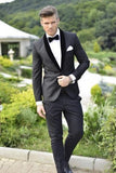 Padrinos de boda Negro pico solapa novio esmoquin burdeos traje de hombre boda mejor hombre (chaqueta + pantalones + corbata) trajes de alta calidad